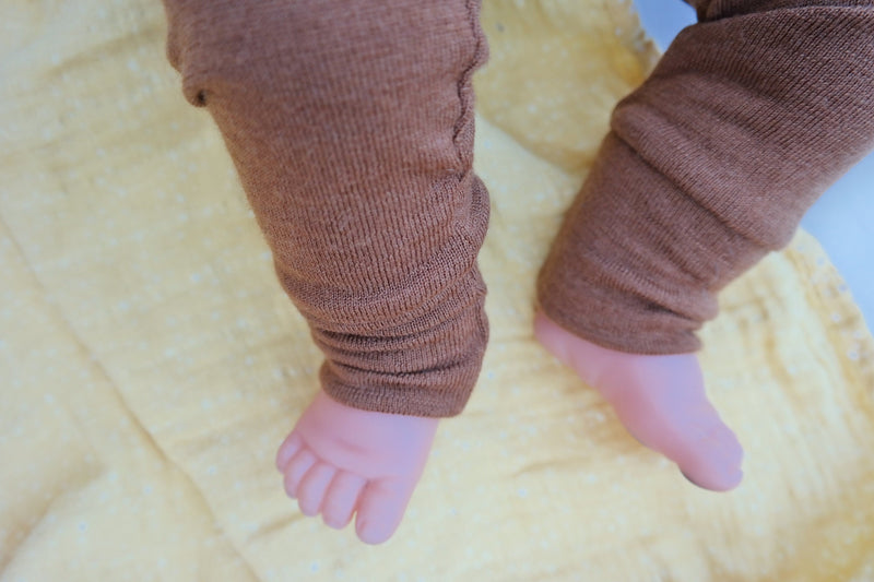 Growing pants for babies 62/68 made from upcycled wool in caramel brown