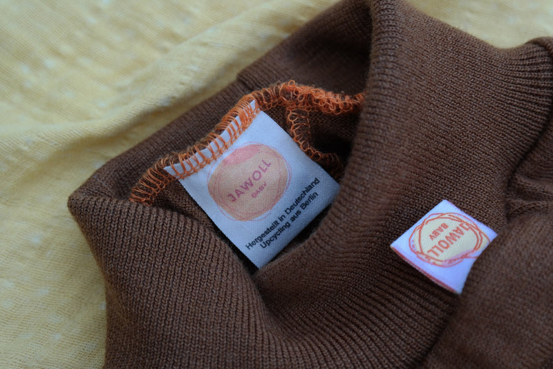 Growing pants for babies 62/68 made from upcycled wool in caramel brown