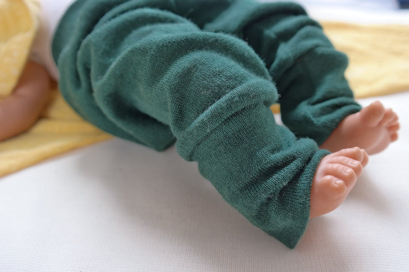 Growing pants for premature babies 40/44 made from upcycled wool in fir green