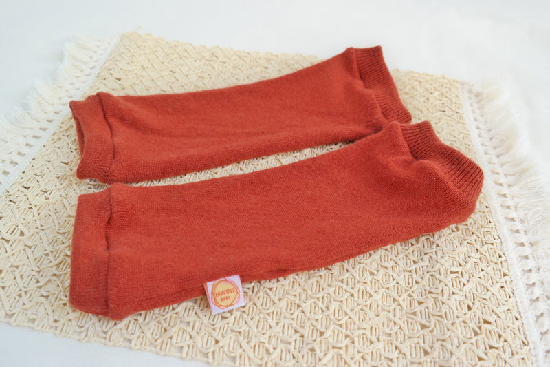 Leg warmers for toddlers 1-3 years made from upcycled cashmere and silk in rust brown