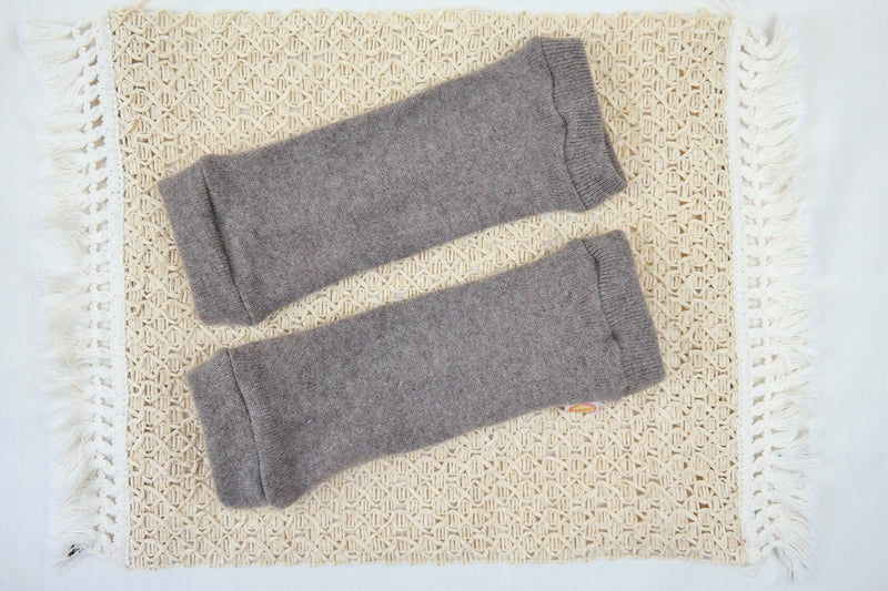 Leg warmers for toddlers made from upcycled cashmere in light brown