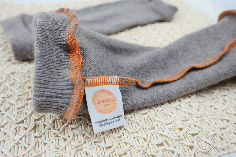 Leg warmers for toddlers made from upcycled cashmere in light brown