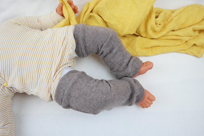 Leg warmers for toddlers made from upcycled cashmere in light brown