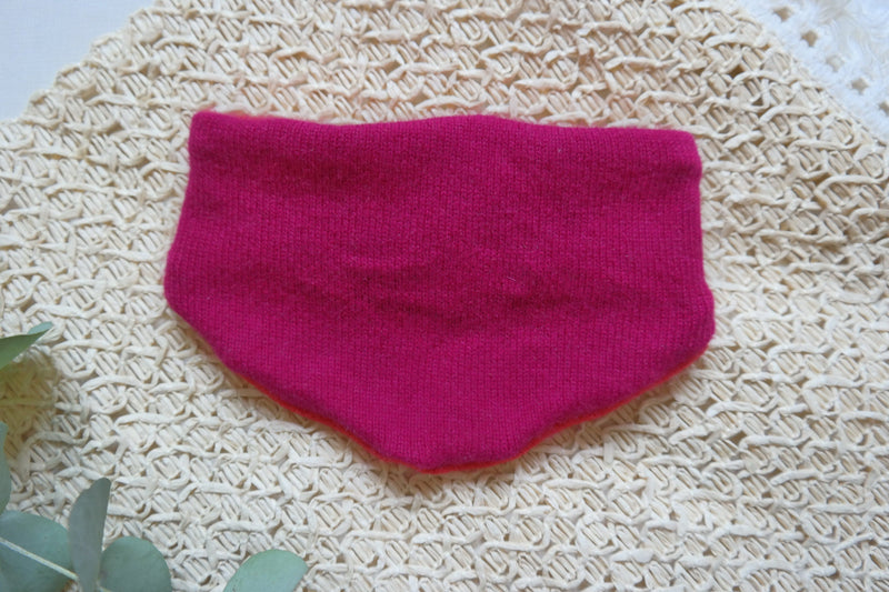 Triangle scarf, grows with your child and is reversible for babies made from upcycled silk &amp; cashmere in fuchsia pink and magenta purple