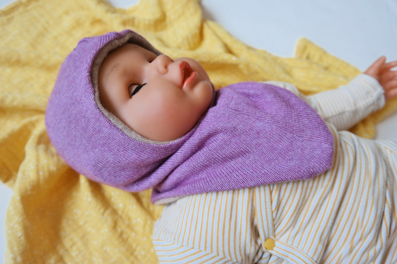 Reversible hat for babies KU 38-42 Upcycling cashmere &amp; silk lilac and beige