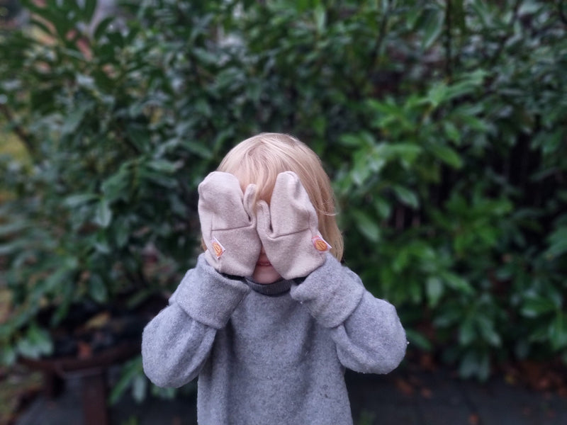 Handschuhe Fäustlinge für Kinder 3-5 J  aus Upcycling Kaschmir & Wolle in Hellblau und Blau