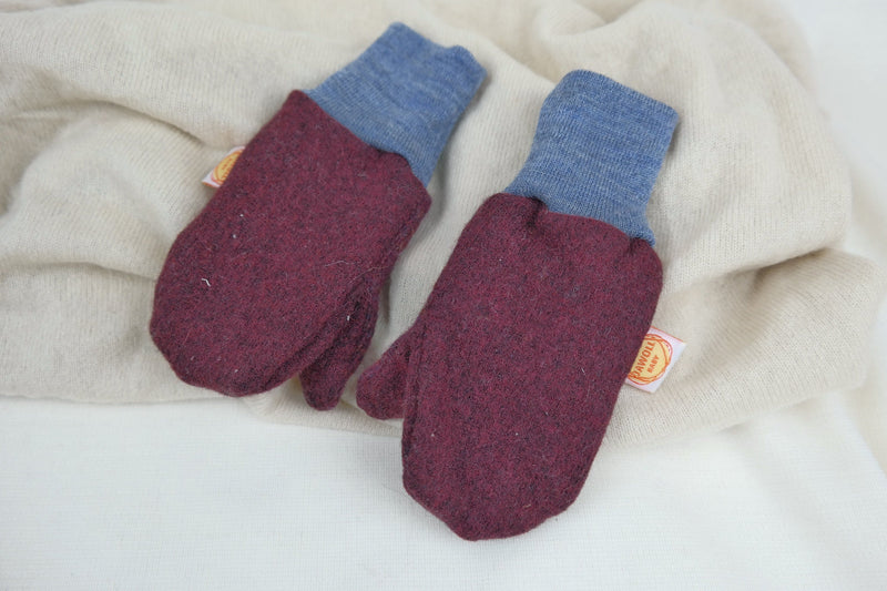 Handschuhe Fäustlinge für Kleinkinder 1-3J  aus Upcycling & Wolle in Pflaume und Hellblau