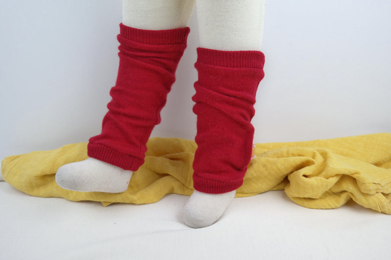 Leg warmers for toddlers made from upcycled silk &amp; cashmere in red