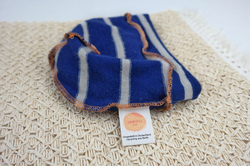 Warm hat for babies toddlers KU 46-48cm / 1-2J made of upcycled cashmere in blue beige striped