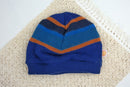 Mütze Beanie für Kleinkinder KU 52-55 aus Upcycling Wolle in Blau Orange gestreift - Jawoll Baby
