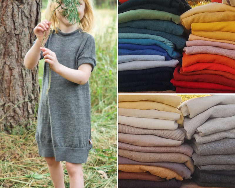 Kurzarmkleid Longshirt Unisex für Babys und Kleinkinder aus Upcycling Wolle in der Farbe deiner Wahl