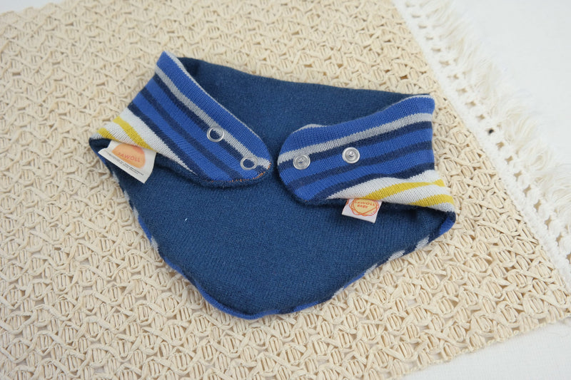 Tuch Schal mitwachsend und wendbar für Kinder aus Upcycling Kaschmir Seide in Gestreift und Dunkelblau