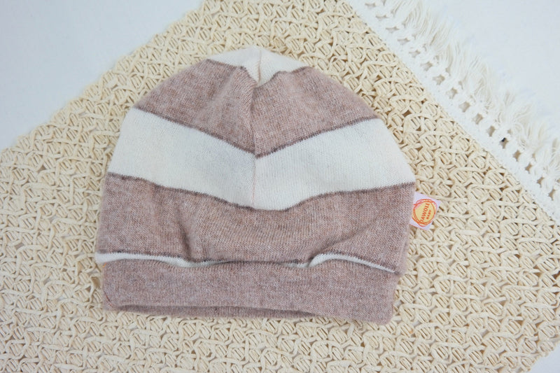 Mütze Beanie aus Upcycling Wolle KU 49 - 51 / Kleinkind 2-3 J in  Beige gestreift