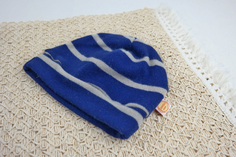 Warm hat for babies toddlers KU 46-48cm / 1-2J made of upcycled cashmere in blue beige striped