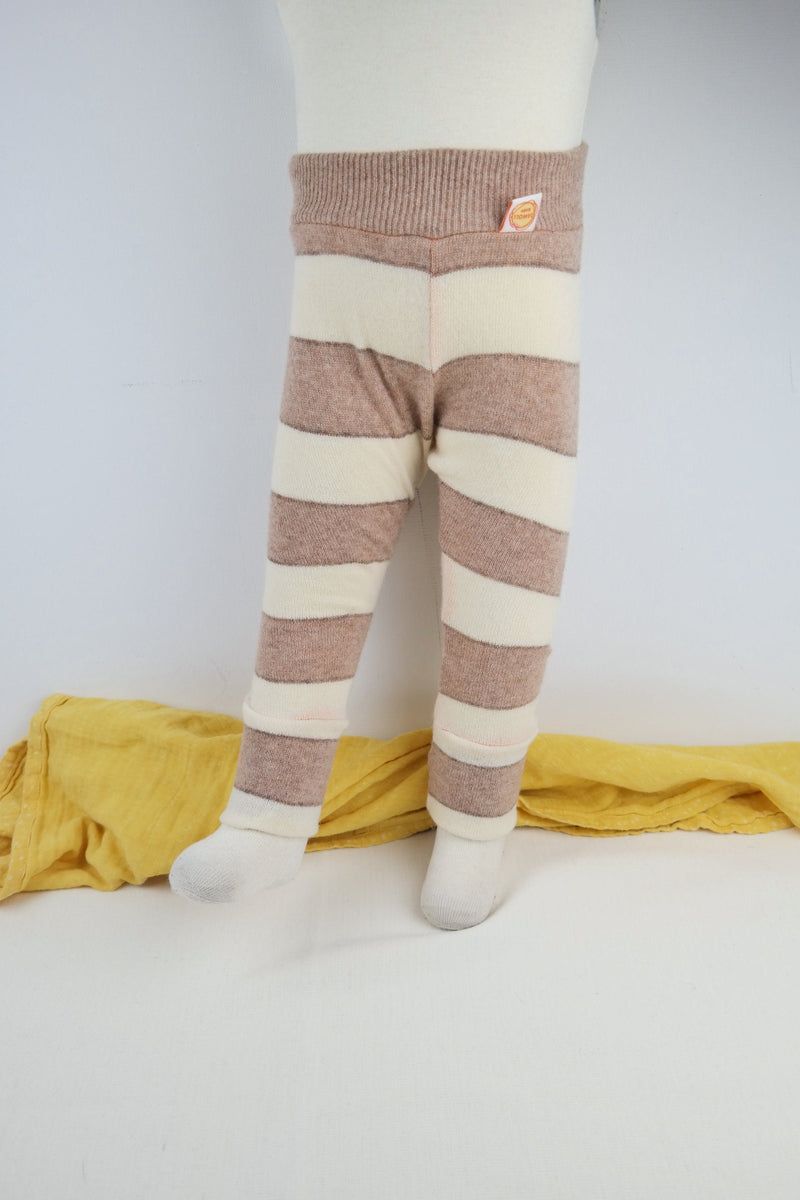 Warme Wollhose für Babys 74/80 Upcycling Beige gestreift