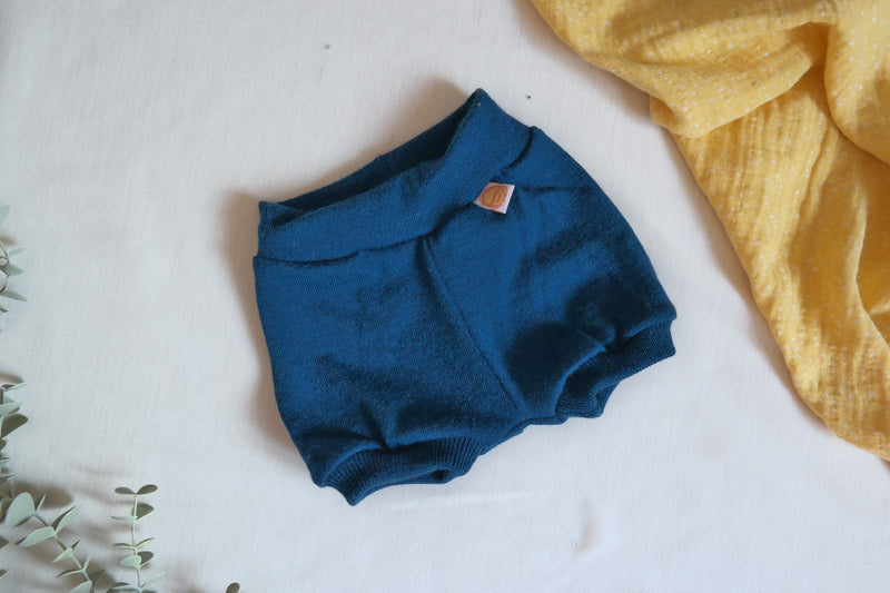 Shorts for babies 74/80 made from 100% upcycled merino wool in petrol blue turquoise