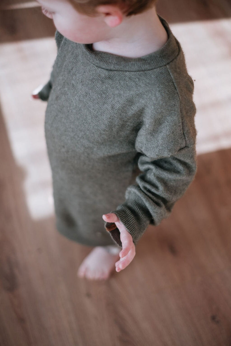 Unisex long-sleeved dress for babies and toddlers made from upcycled wool or cashmere in the color of your choice