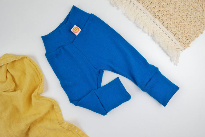 Growing pants for babies 50/56 made from 100% upcycled wool in azure blue