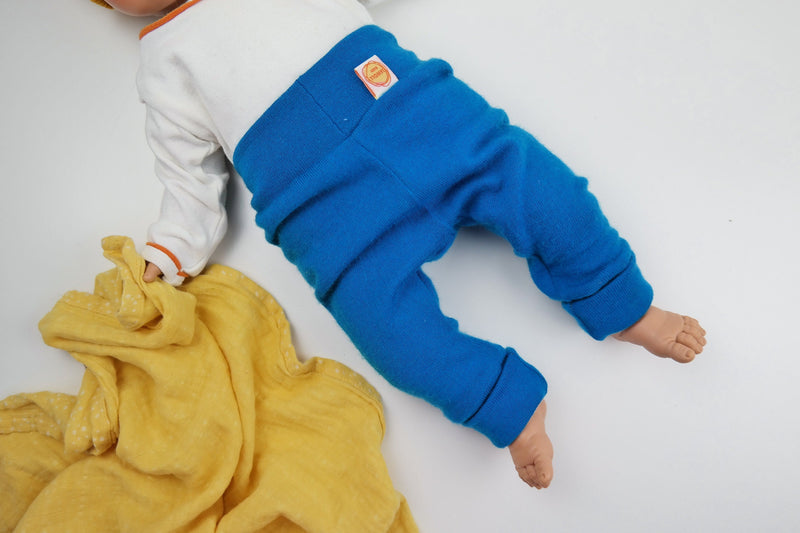 Growing pants for babies 50/56 made from 100% upcycled wool in azure blue