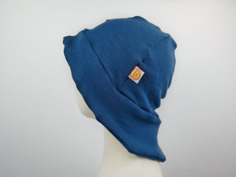 Sun hat summer hat baby toddler KU 46-49 with neck protection made of 100% upcycled wool-silk in petrol blue