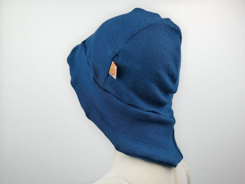 Sun hat summer hat baby toddler KU 46-49 with neck protection made of 100% upcycled wool-silk in petrol blue