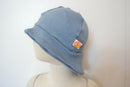 Sonnenhut Sommermütze Baby Kleinkind mit Nackenschutz aus 100 % Upcycling Wolle Seide in Himmelblau - Jawoll Baby