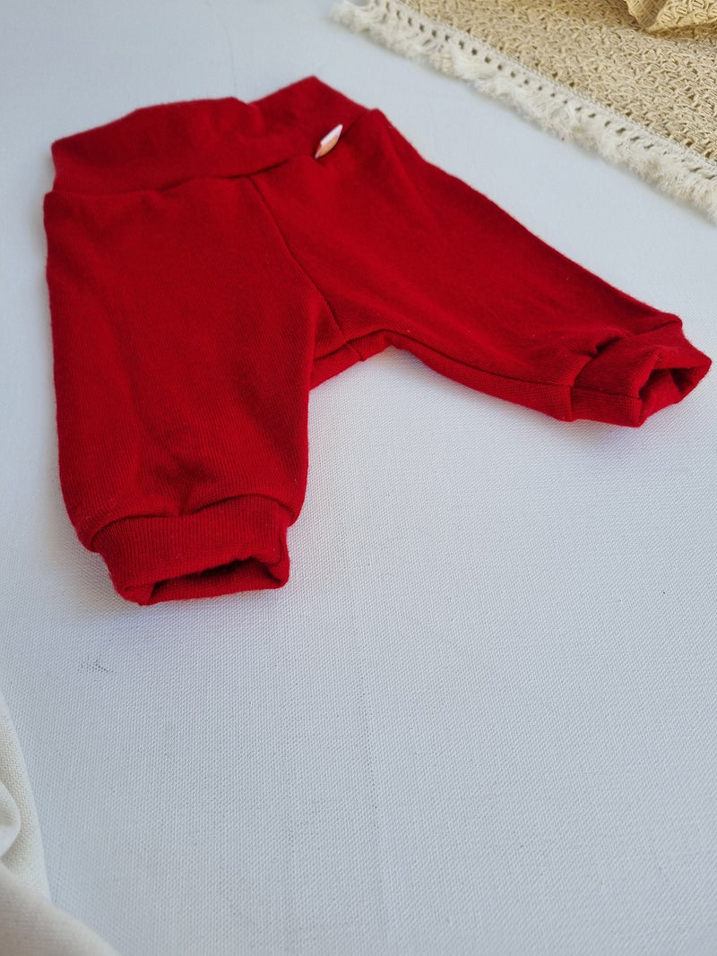 Summer pants Knickerbocker 74/80 made from upcycled Merino wool in red