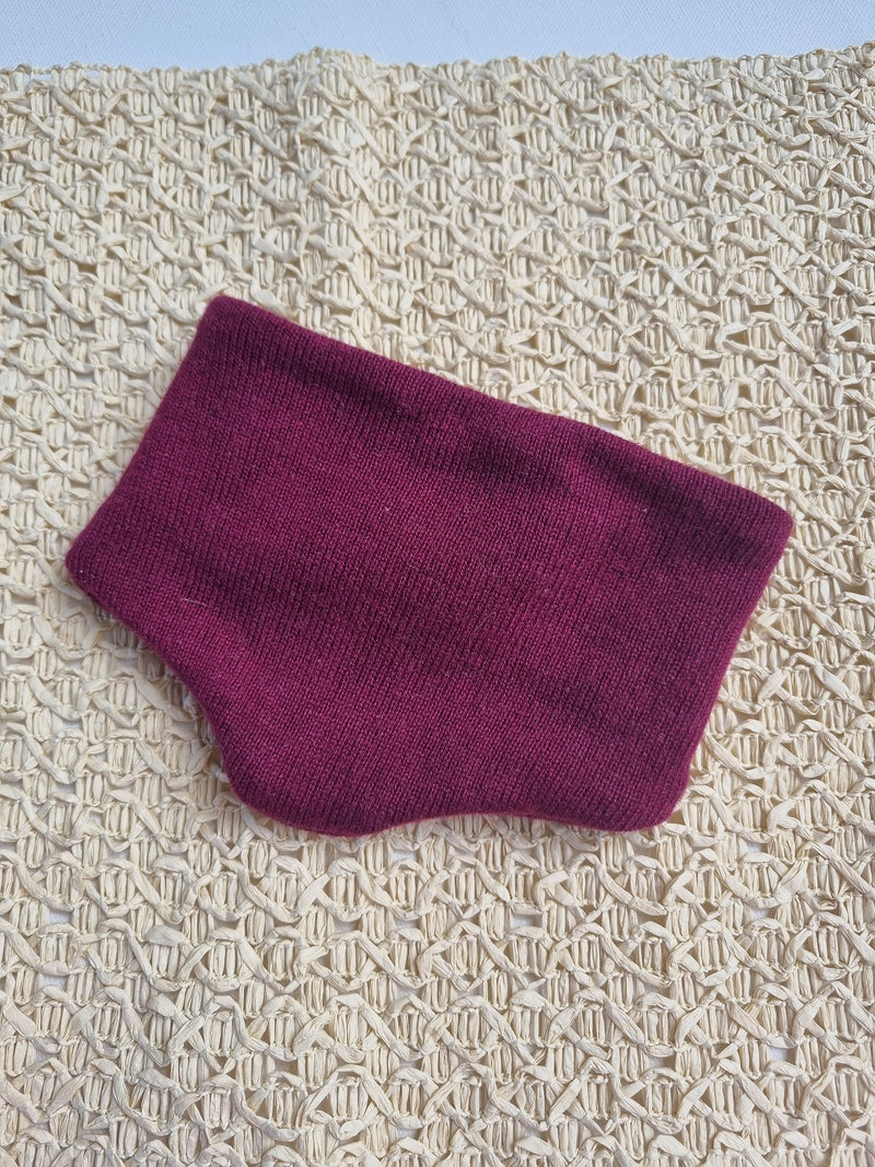 Triangle scarf for babies made of upcycled silk &amp; cashmere in plum purple