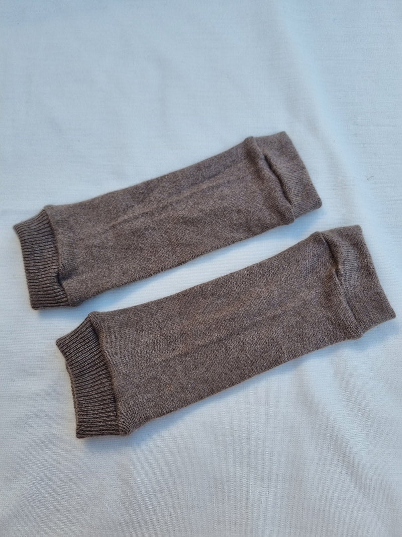 Leg warmers for toddlers made from upcycled silk &amp; cashmere in light brown