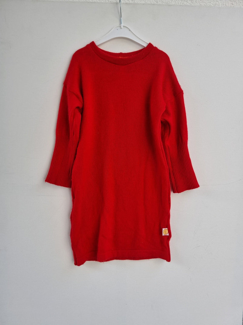 Unisex-Kleid Longshirt Langarmkleid 98/104 aus 100% Upcycling Seide & Kaschmir in Rot