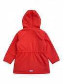 Jungs & Deerns red Mini A Ture Viola parka jacket with hood and elasticated waist. Size 128.