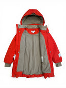 Jungs & Deerns red parka jacket with fleece lining and hood. Size 128. Ideal for cold weather.
