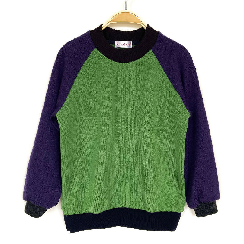 kronjuwel Wollpullover 110/116 grün violett Upcycling
