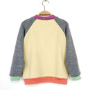 kronjuwel Wollpullover 104/110 hellgelb grau pastell Upcycling