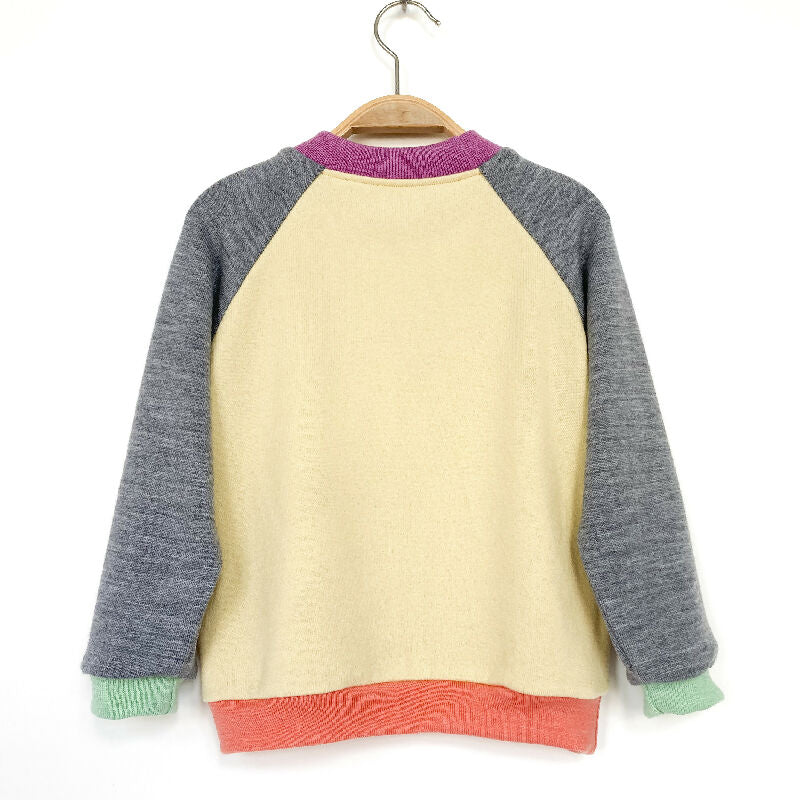kronjuwel Wollpullover 104/110 hellgelb grau pastell Upcycling