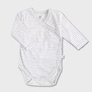 OrganicEra Organic Long Sleeve Newborn Kimono Baby Body, Striped, Grey Melange