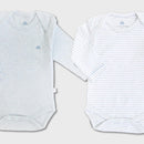 OrganicEra Organic Newborn Baby Long Sleeve Bodysuit, 2 pcs Set, Aqua Melange