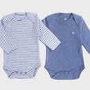 OrganicEra Organic Newborn Baby Long Sleeve Bodysuit, 2 pcs Set, Indigo Melange