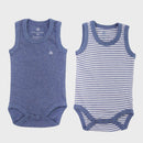 OrganicEra Organic Newborn Baby Sleeveless Bodysuit, 2 pcs Set, Indigo Melange