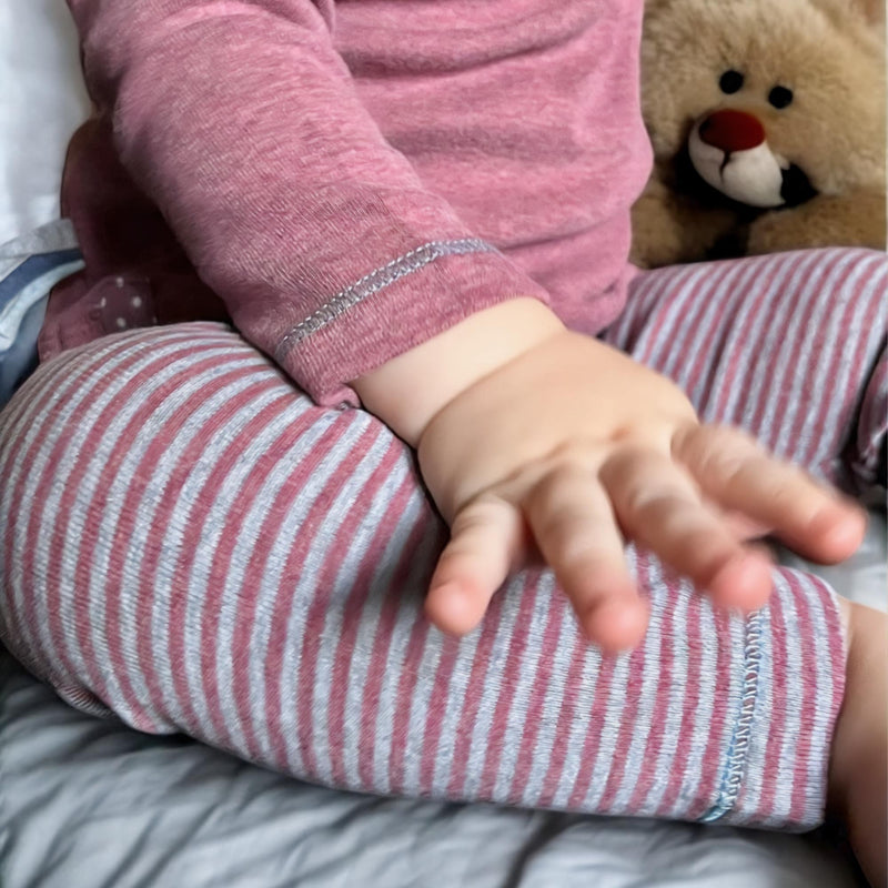 OrganicEra Organic Baby Leggings, Bordeaux - Grey Striped