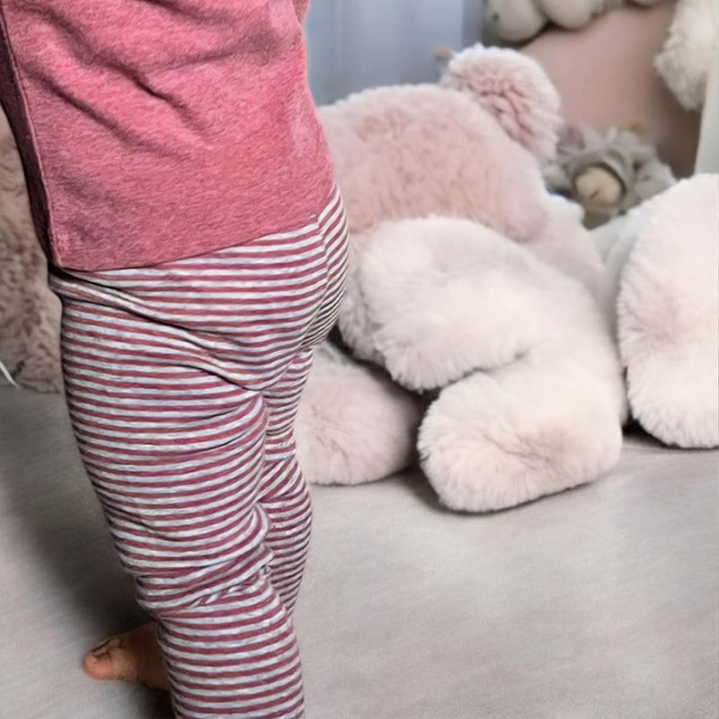 OrganicEra Organic Baby Leggings, Bordeaux - Grey Striped