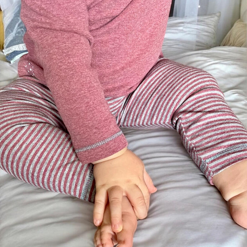 OrganicEra Organic Baby Leggings, Bordeaux - Grey Striped