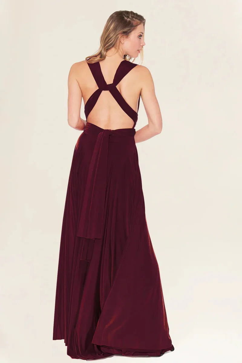Rückenansicht von bodenlangem Umstandskleid für festliche Anlässe in Bordeaux