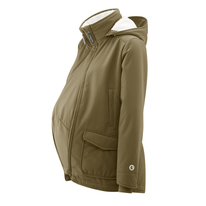 SANDRA. Kuschelige Allwetter Softshell Tragejacke - in Khaki