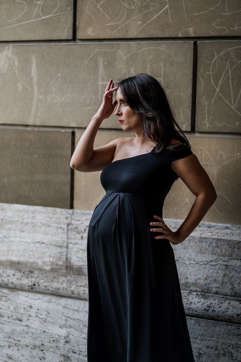 One-shoulder Cocktailkleid für Schwangere schwarz