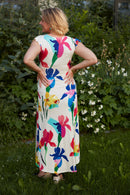 Rückenansicht weißes Umstandskleid mit Blumenmuster