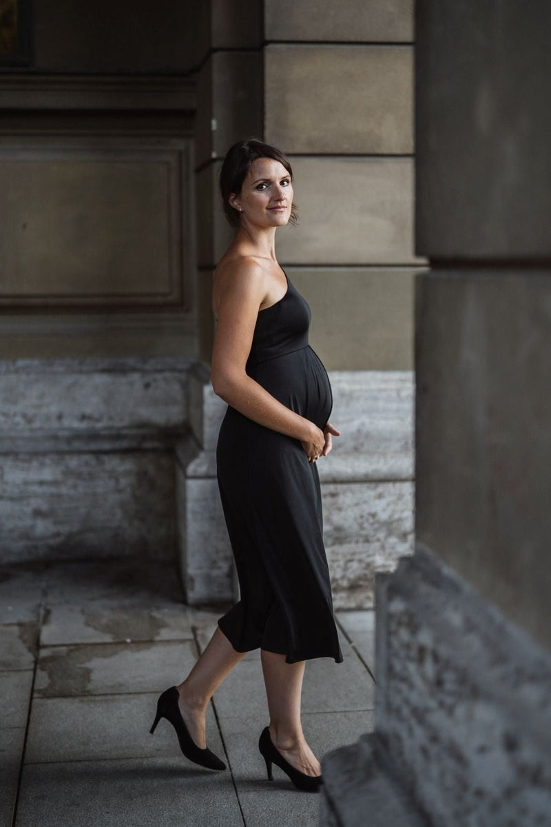 Seitenansicht Cocktailkleid für Schwangere schwarz