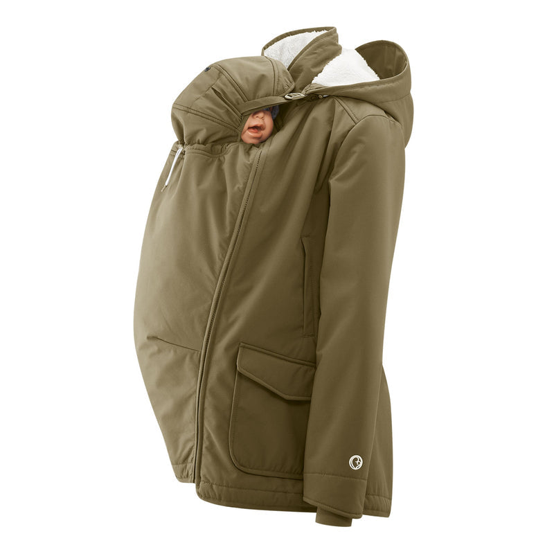 SANDRA. Kuschelige Allwetter Softshell Tragejacke - in Khaki