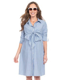 Schwanger. Stillen. Hemdblusenkleid aus Baumwolle. blau/weiß gestreift. LENA - -9•BORROUGHS