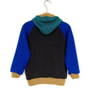 kronjuwel Kapuzenpullover Gr 104 aus 100% Merinowolle dunkelbraun royalblau Upcycling